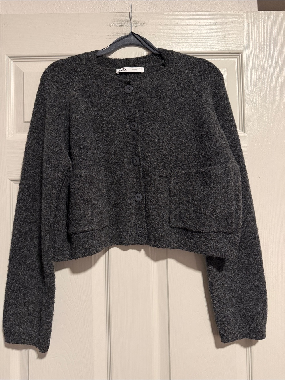 Zara Charcoal Cropped Button-Up Cardigan